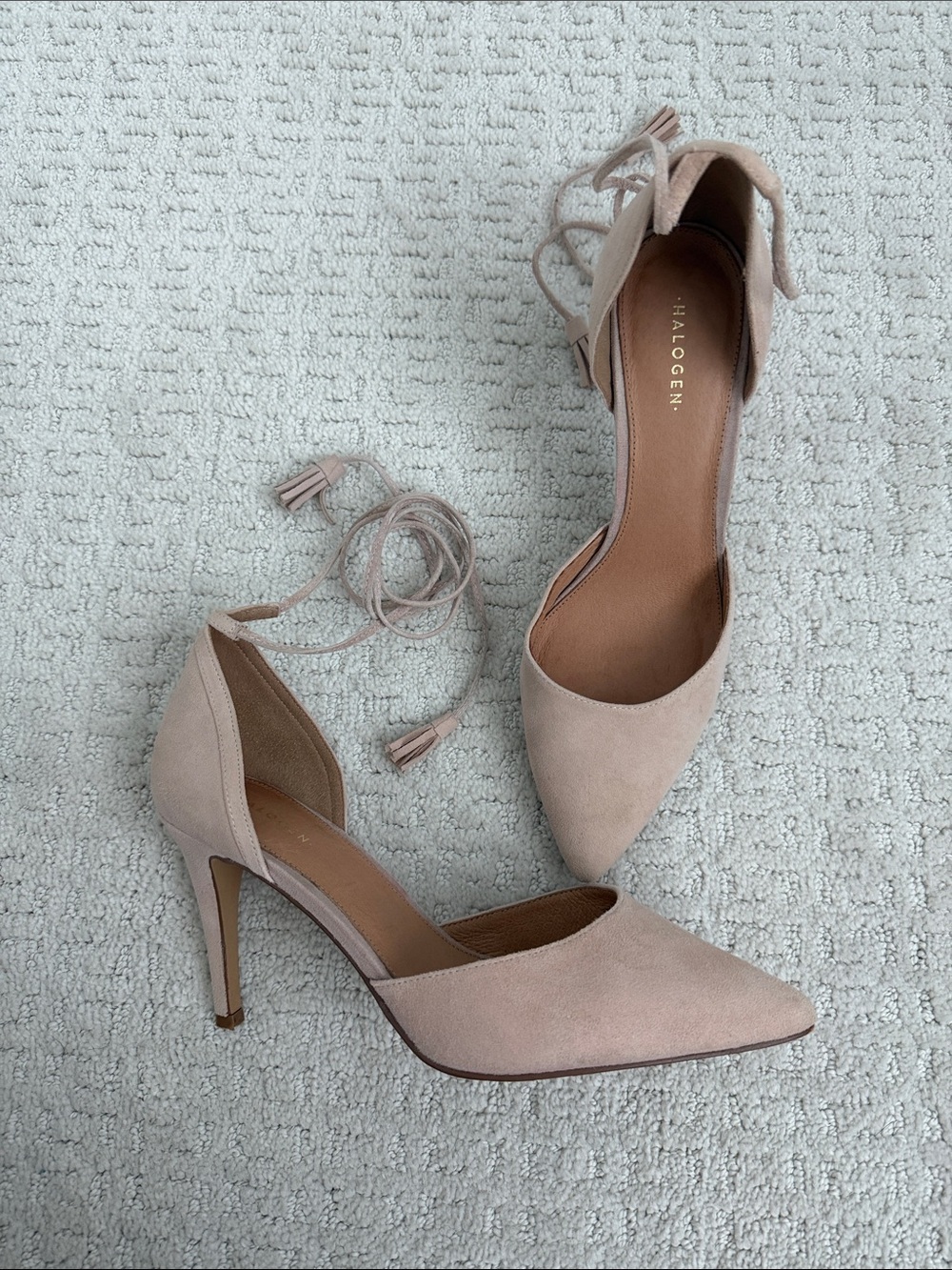 Halogen Blush‎ Pink Suede Pointed-Toe Ankle Tie Pumps romantic fairy